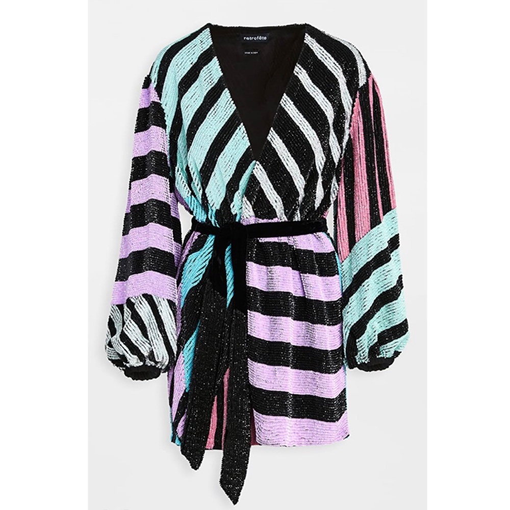 Retrofete Colourblack Stripes Sequin Wrap Dress